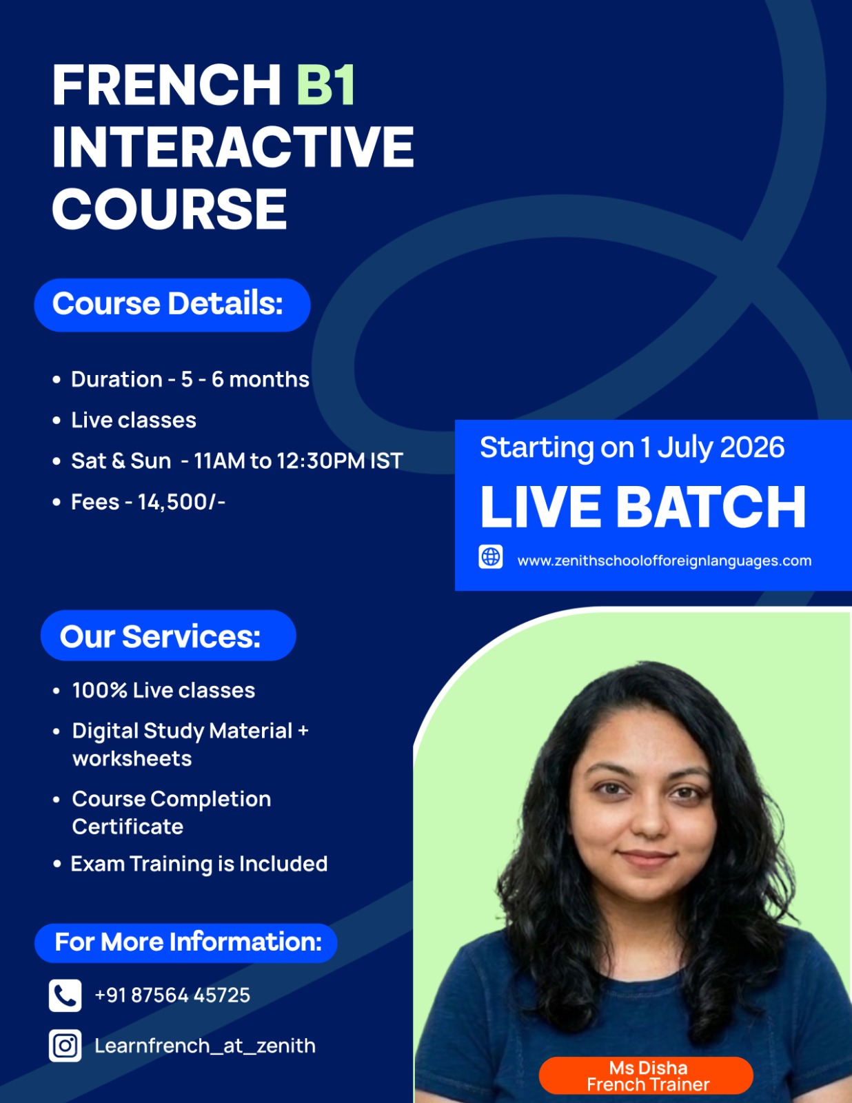 French B1(Batch Starting on 1 July )